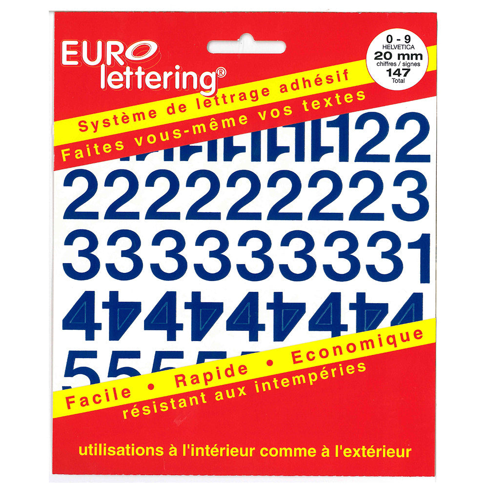 Pickup eurolettering blauw - 20 mm Pickup cijfers - Helvetica - 12151020 - EAN 8711234088222 - zelfklevend vinyl