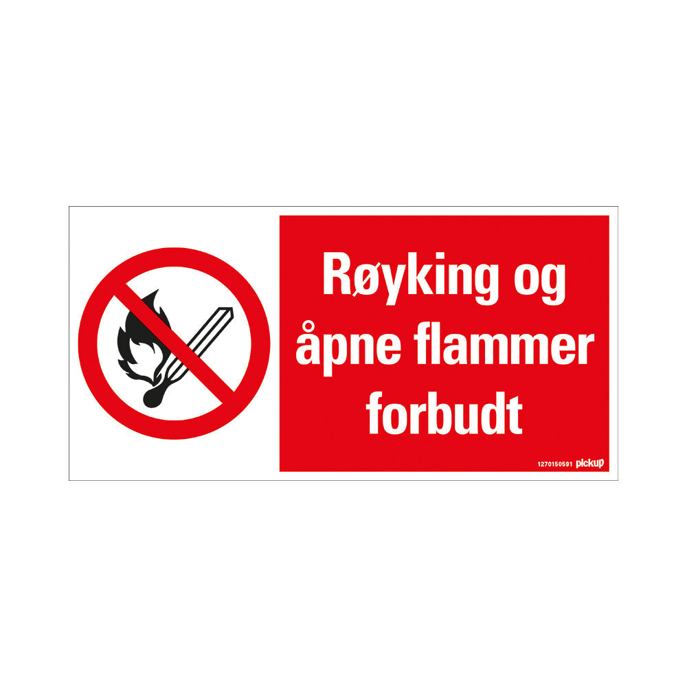 Bord 300x150 mm- RØYKING OG ÅPNE FLAMMER FORBUDT - 1270150591 - EAN 8711234130266 - hard kunststof polystyreen 1,5 mm