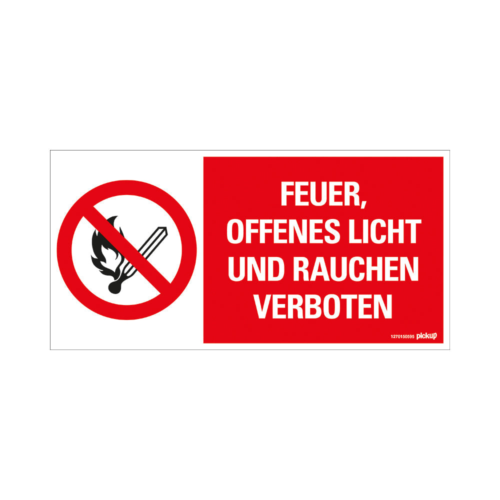 Kunststoff Schild Bord 300x150 mm FEUER OFFENES LICHT UND RAUCHEN VERBOTEN 1270150595 EAN 8711234125279 150x300 mm