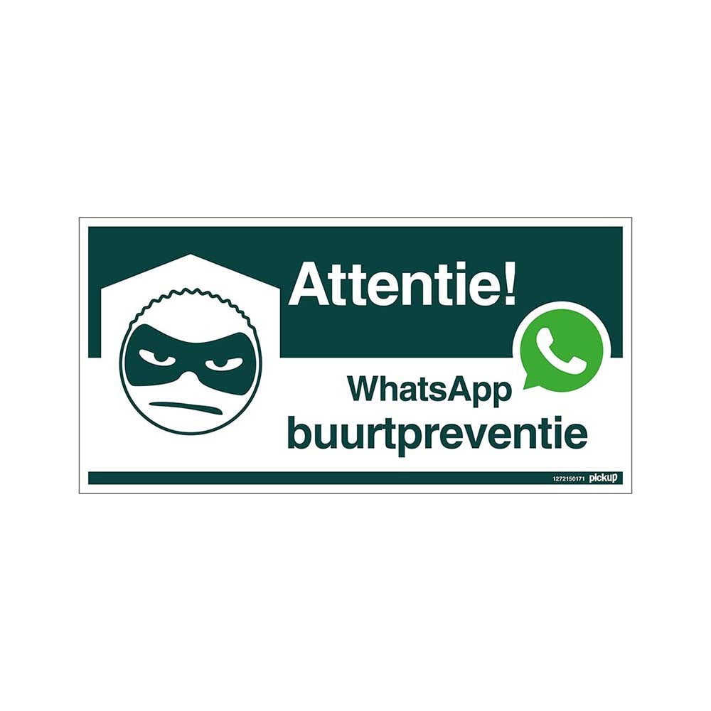 Bord 300x150 mm - WhatsApp Buurtpreventie - 1272150171 - EAN 8711234129826 - hard kunststof polystyreen 1,5 mm