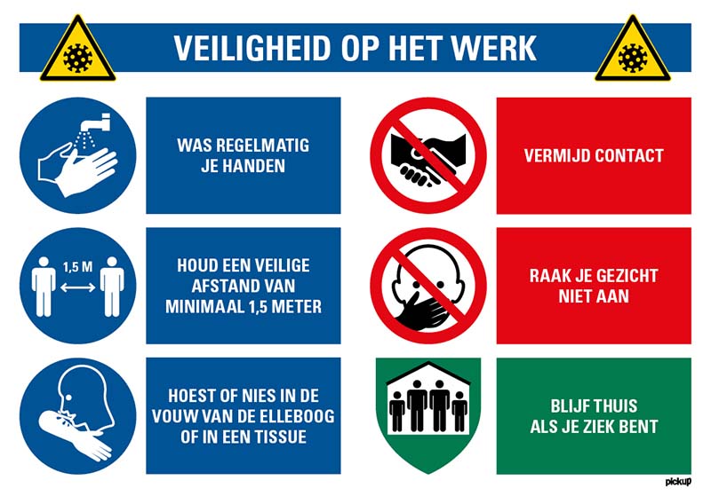 combinatiebord 330x230 mm was je handen regelmatig houd veilige afstand hoest en nies in je elleboog vermijd contact raak je gezicht niet aan blijf thuis als je ziek bent 1272300027 EAN 8711234006103 social distance 19 