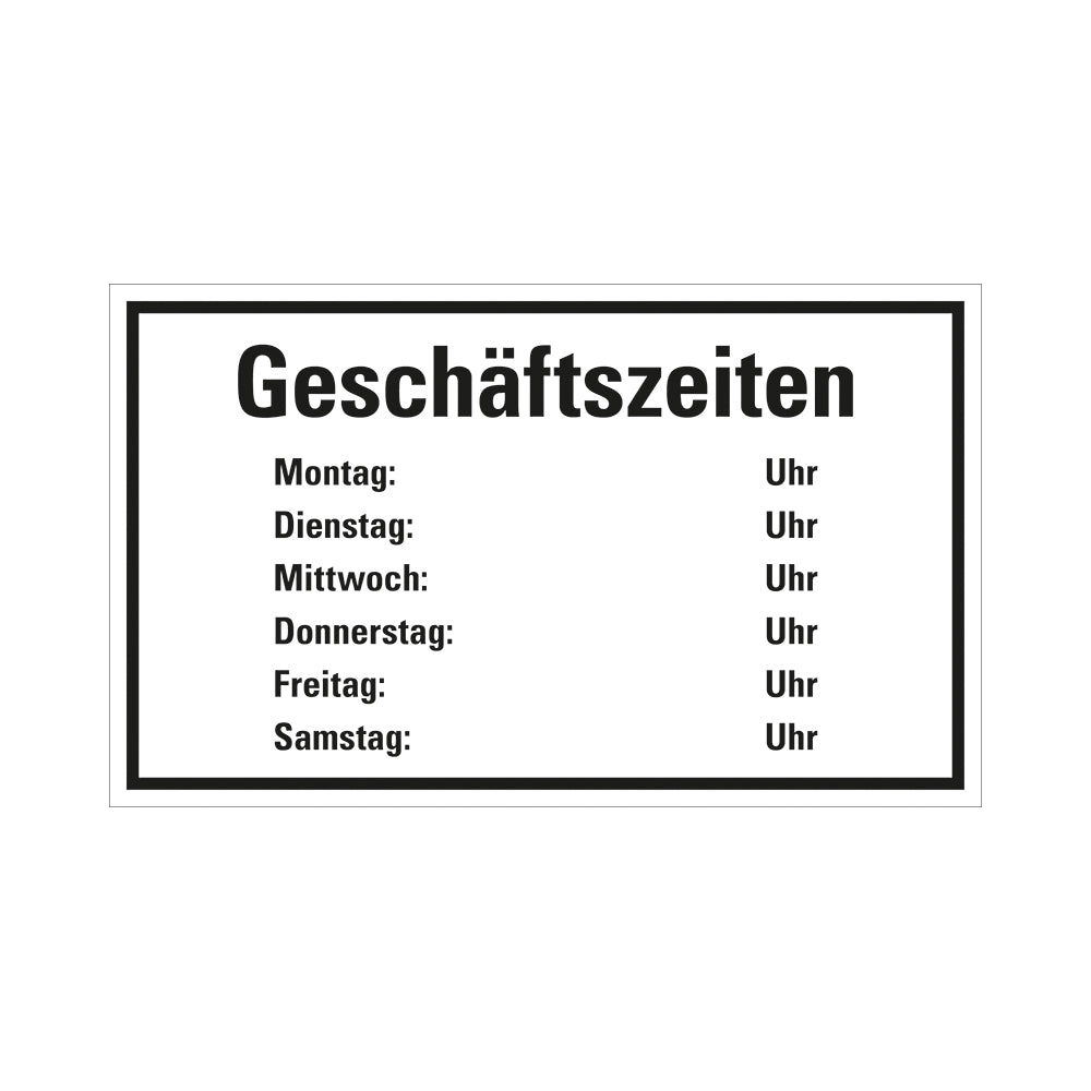 Kunststoff Schild bord 250x150 mm GESCHAFTSZEITEN 1280251508 EAN 8711234130808 150x250 mm