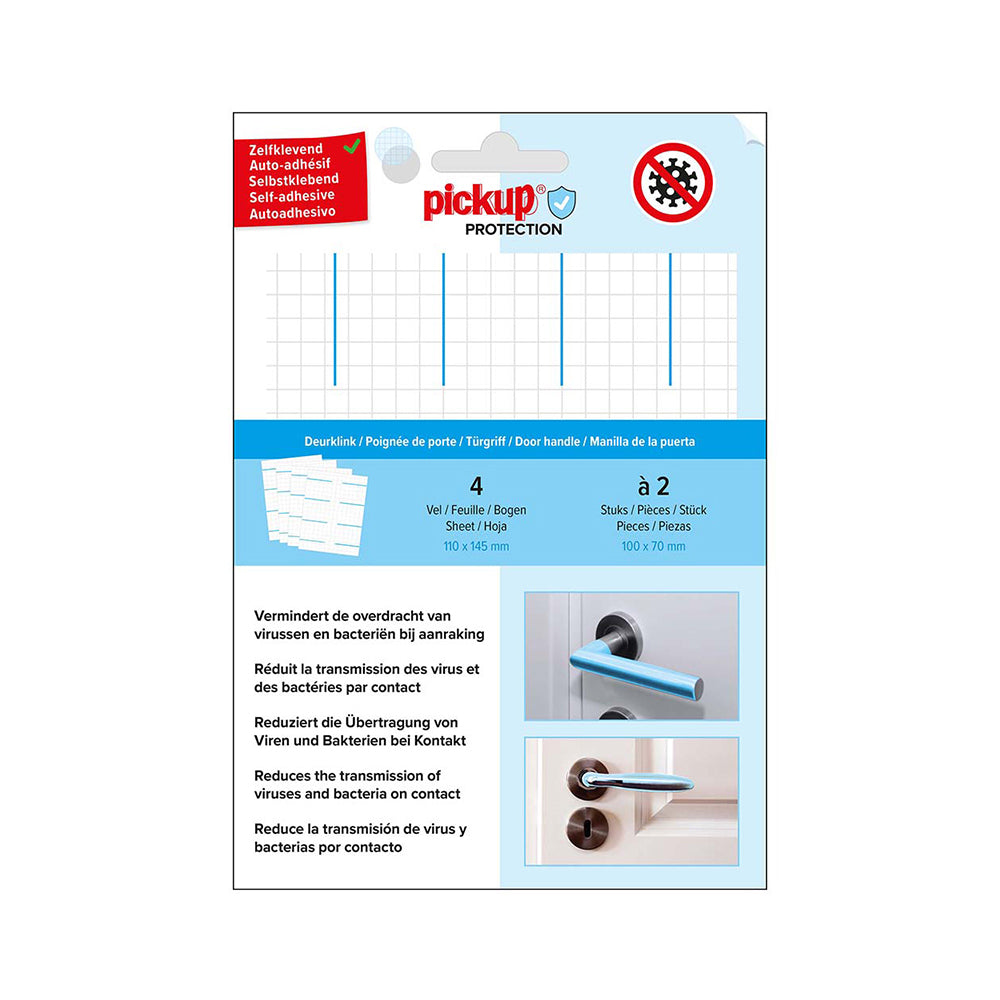 Protection Folie deurklink - 10x7 cm - 8 deurklinken - transparant - zelfklevend vinyl- 1500000023 - EAN 8711234033093 - remt en breekt bacteriën af, o.a. Covid-19 Corona