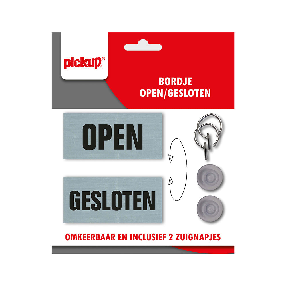 Tweezijdig bord open gesloten - incl. 2 zuignapjes - draaibaar - bxh 150x70 mm - 2541120002 - EAN 8711234026026 - aluminium