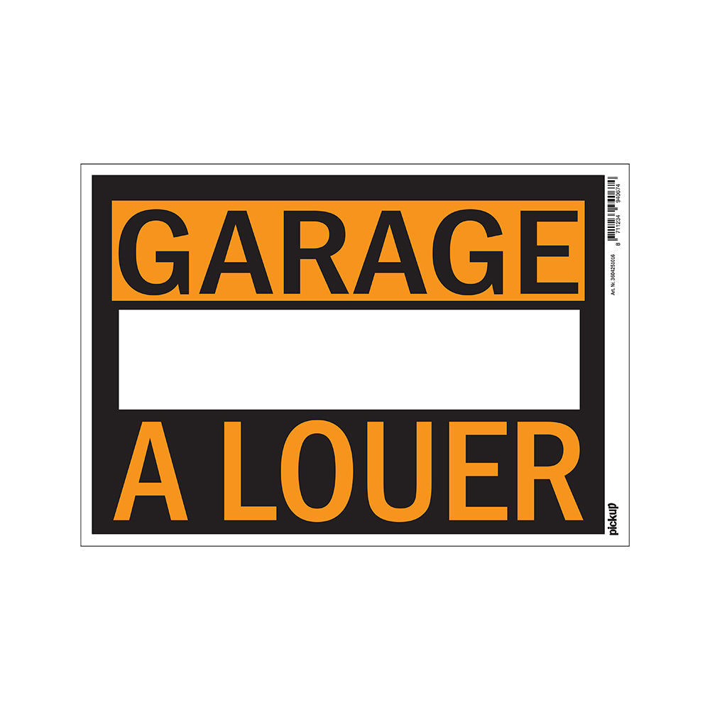 Affiche plastique 230x330 mm - Garage A Louer - 3604251016 - EAN 8711234940674 - hard kunststof polystyreen 0,4 mm