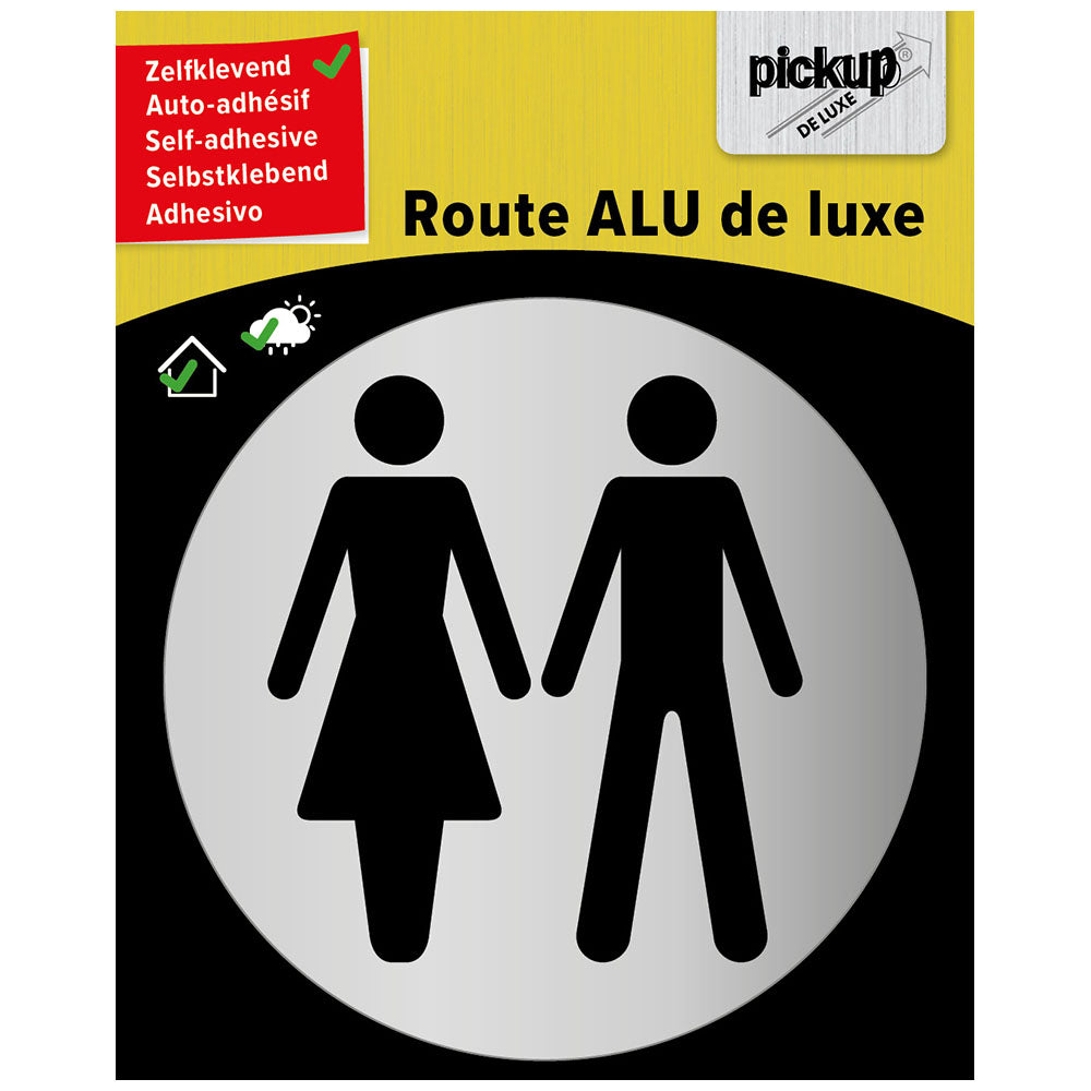 Route rond brushed alu dames heren - picto rond 80 mm - deurbordjes - 3901008003 - EAN 8711234005625 - aluminium sandwich dibond zelfklevend 3 mm