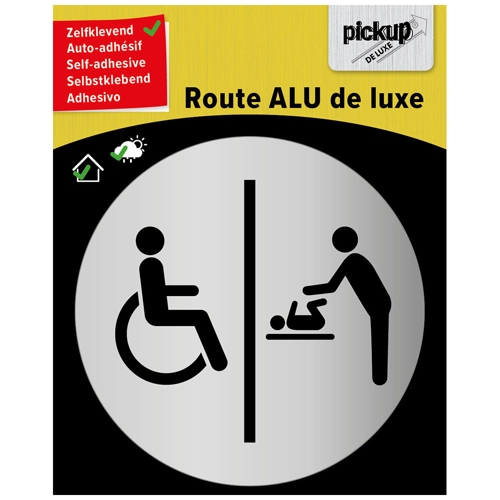 Route rond brushed alu rolstoel babyverschoningsruimte - picto rond 80 mm - deurbordjes - 3901008004 - EAN 8711234005632 - aluminium sandwich dibond zelfklevend 3 mm