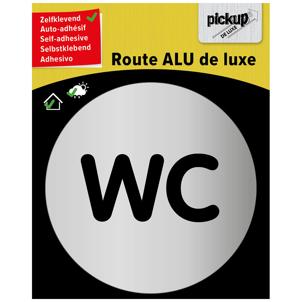 Route rond brushed alu WC- toilet- tekst rond 80 mm - deurbordjes - 3901008006 - EAN 8711234005656 - aluminium sandwich dibond zelfklevend 3 mm