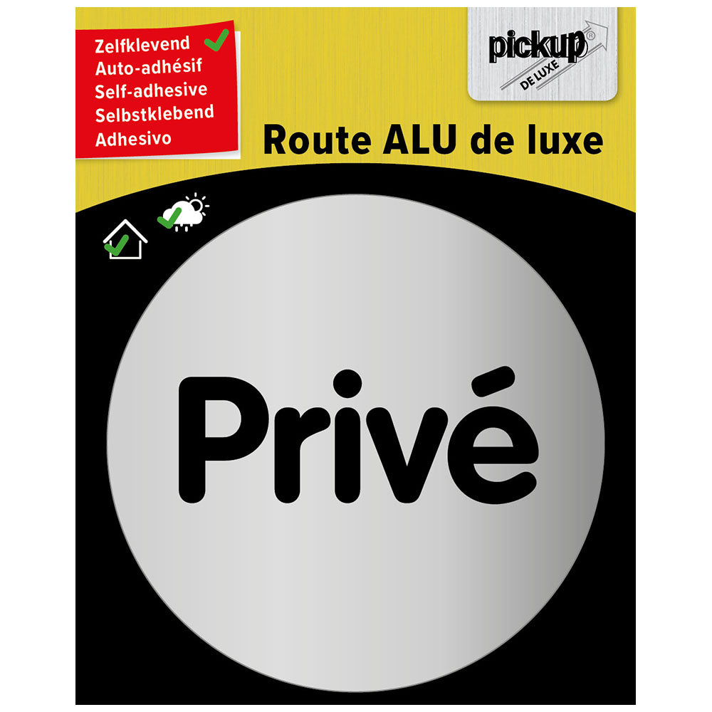 Route rond brushed alu Prive - tekst rond 80 mm - deurbordjes - 3901008007 - EAN 8711234005663 - aluminium sandwich dibond zelfklevend 3 mm