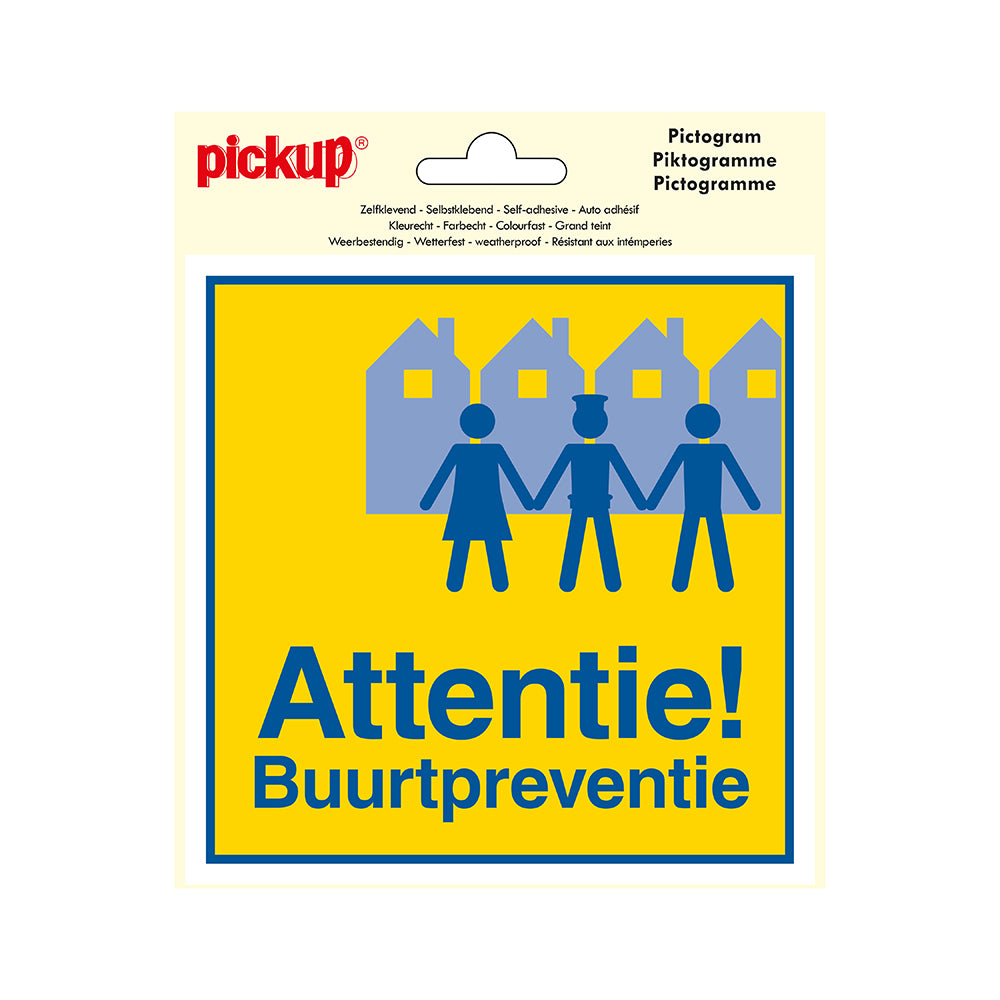 Pictogram 150x150 mm - Attentie Buurtpreventie - P172-15 - EAN 8711234376381 - zelfklevende vinyl sticker 