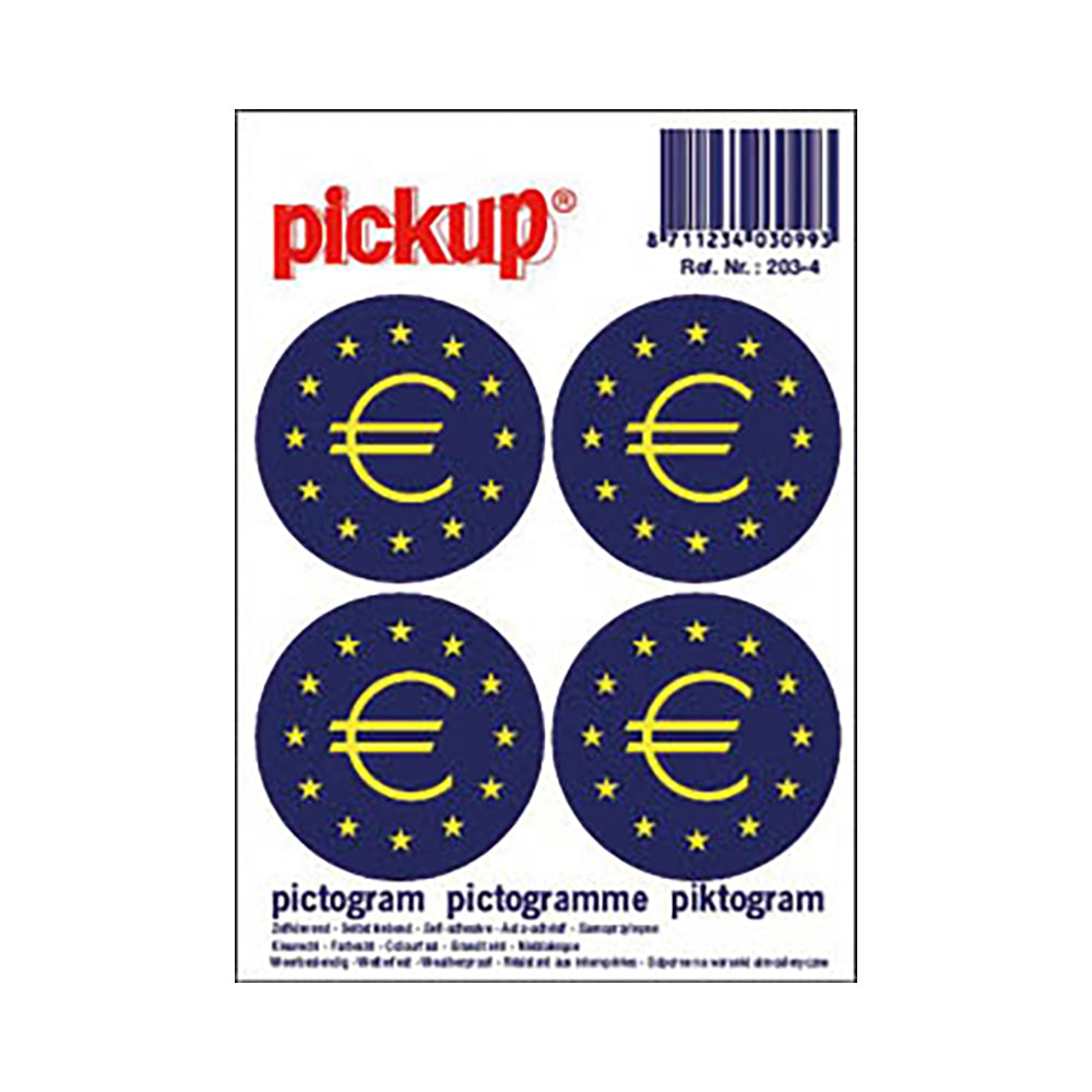 Pictogram 47x47 mm 4 stuks - Euroteken rond klein - P203-4 - EAN 8711234030993 - zelfklevende vinyl sticker 