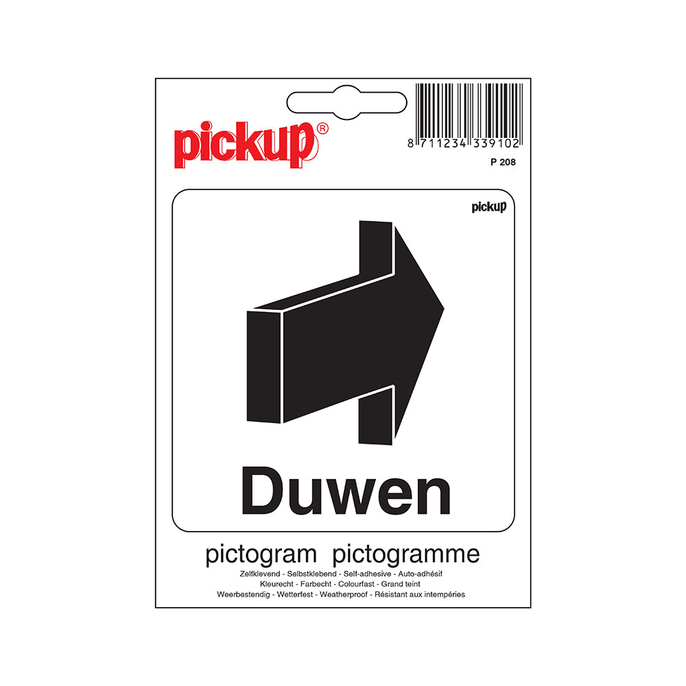 Pictogram 100x100 mm - duwen tekst met pijl - P208 - EAN 8711234339102 - zelfklevende vinyl sticker 