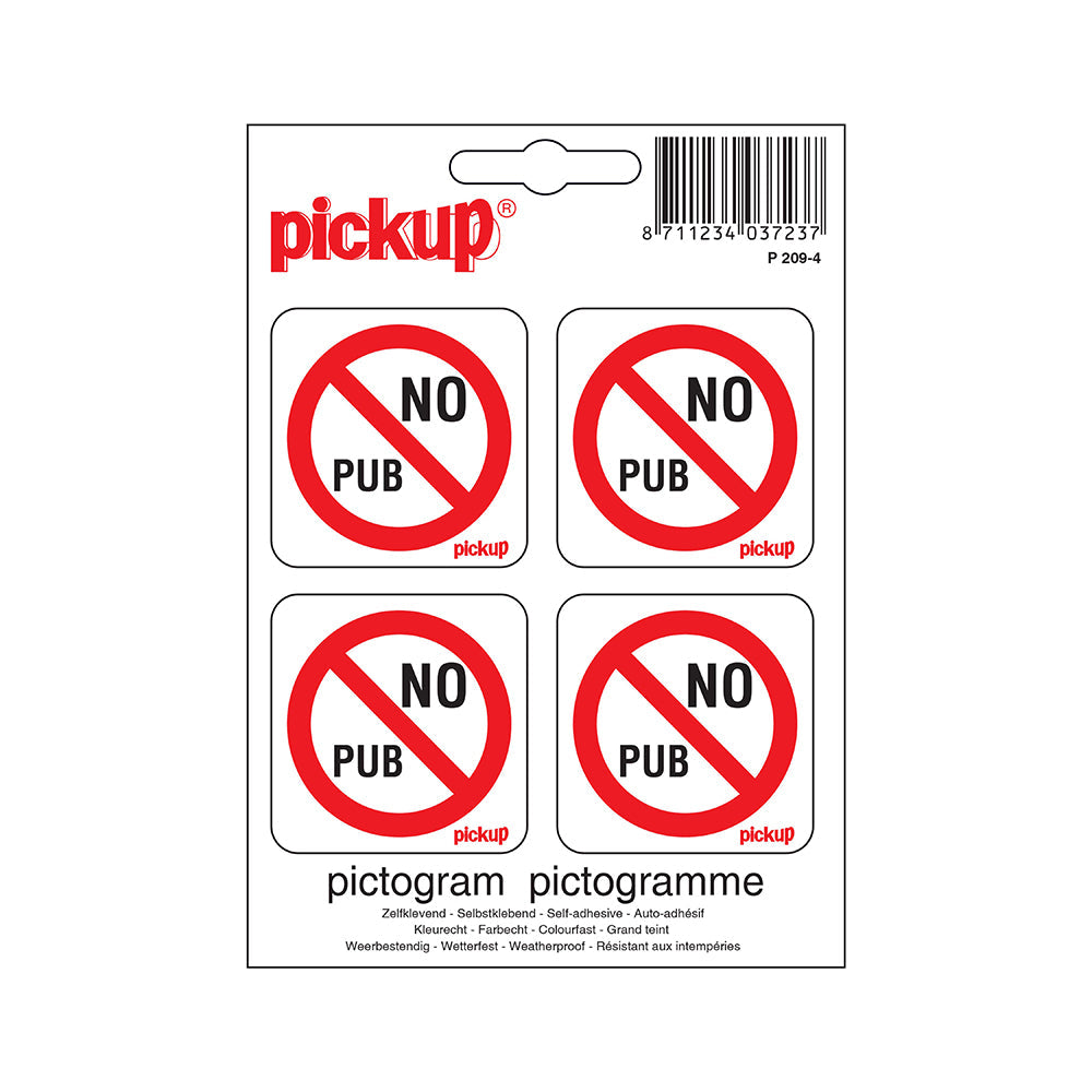 Pictogram 47x47 mm 4 stuks - No pub - P209-4 - EAN 8711234037237 - zelfklevende vinyl sticker 