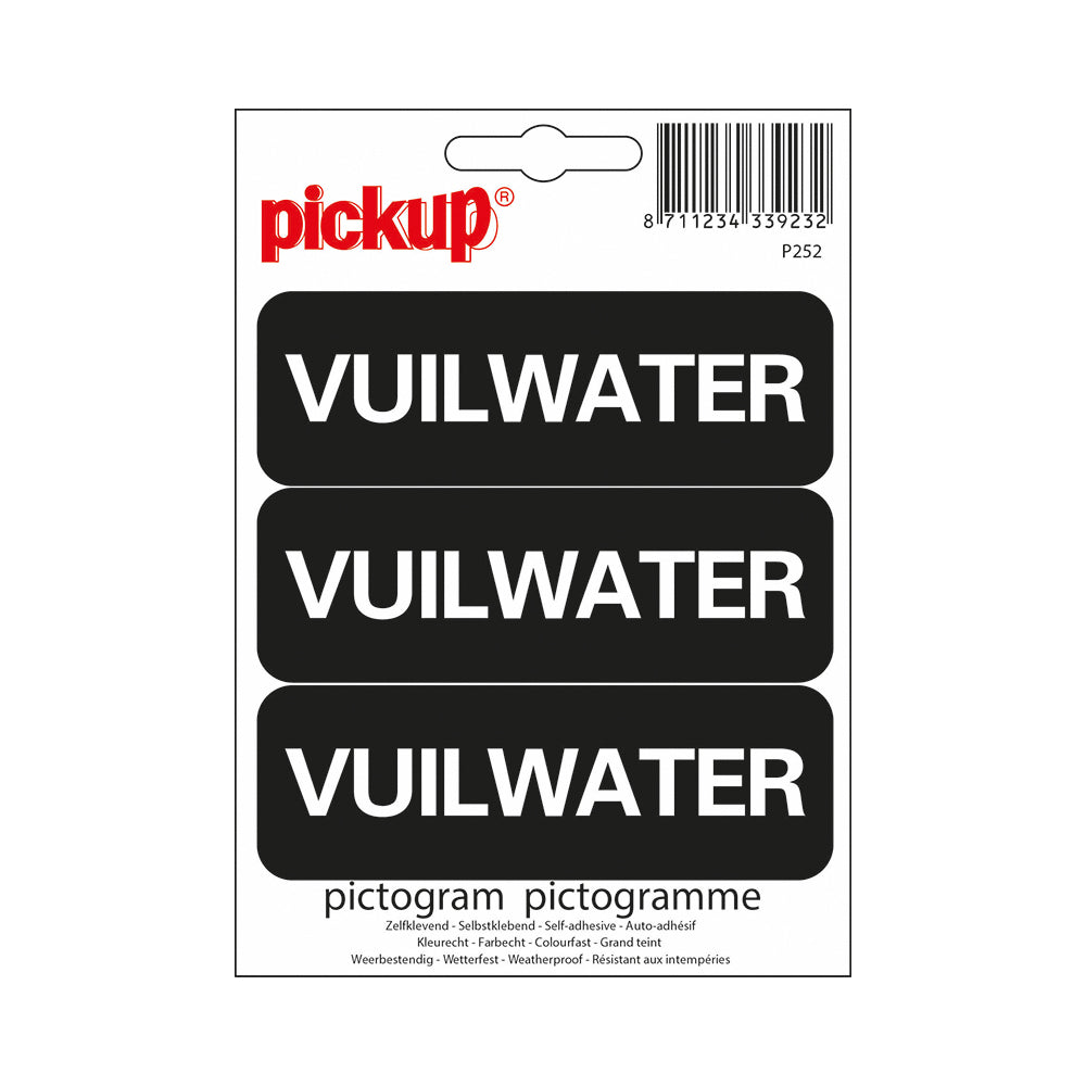 Pictogram 100x33 mm - Vuilwater 3x - P252 - EAN 8711234339232 - zelfklevende vinyl sticker 