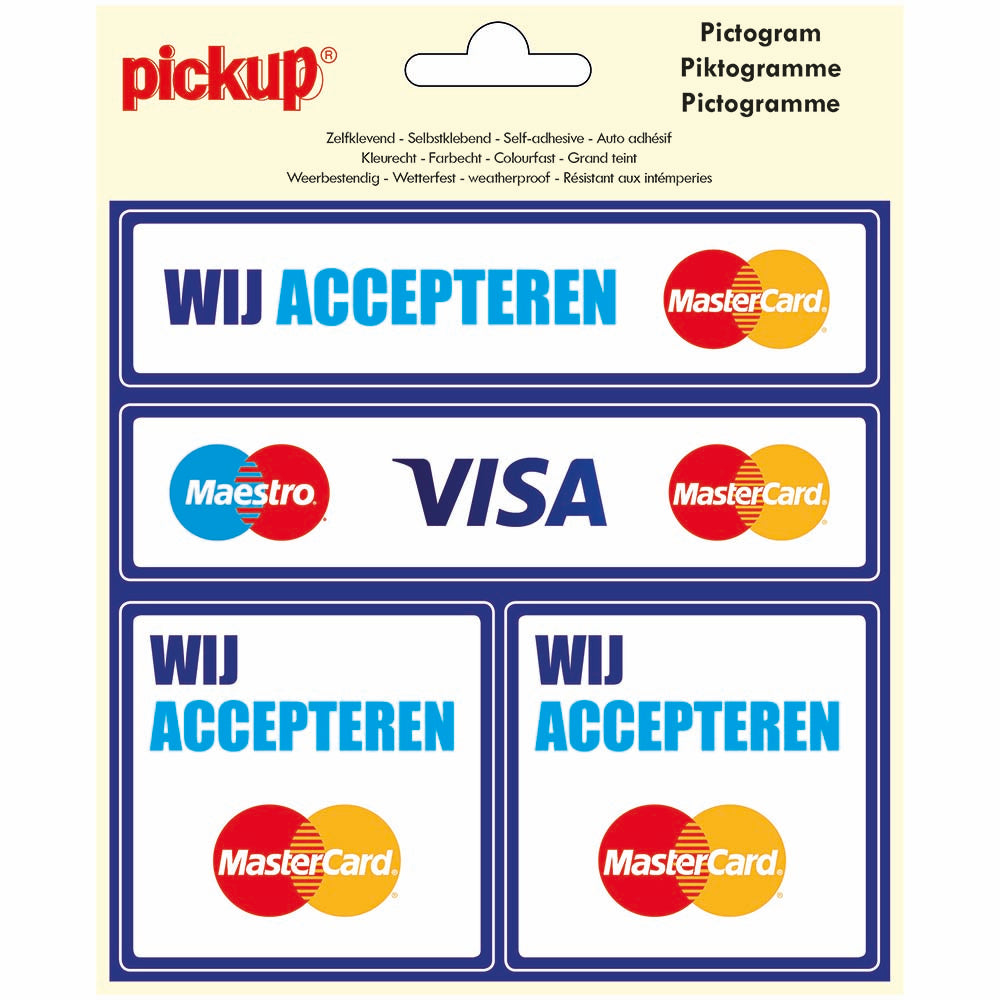 Pictogram 150x150 mm 4 op 1 - Wij accepteren Mastercard Visa - P305-15-4 - EAN 8711234127785 - zelfklevende vinyl sticker 