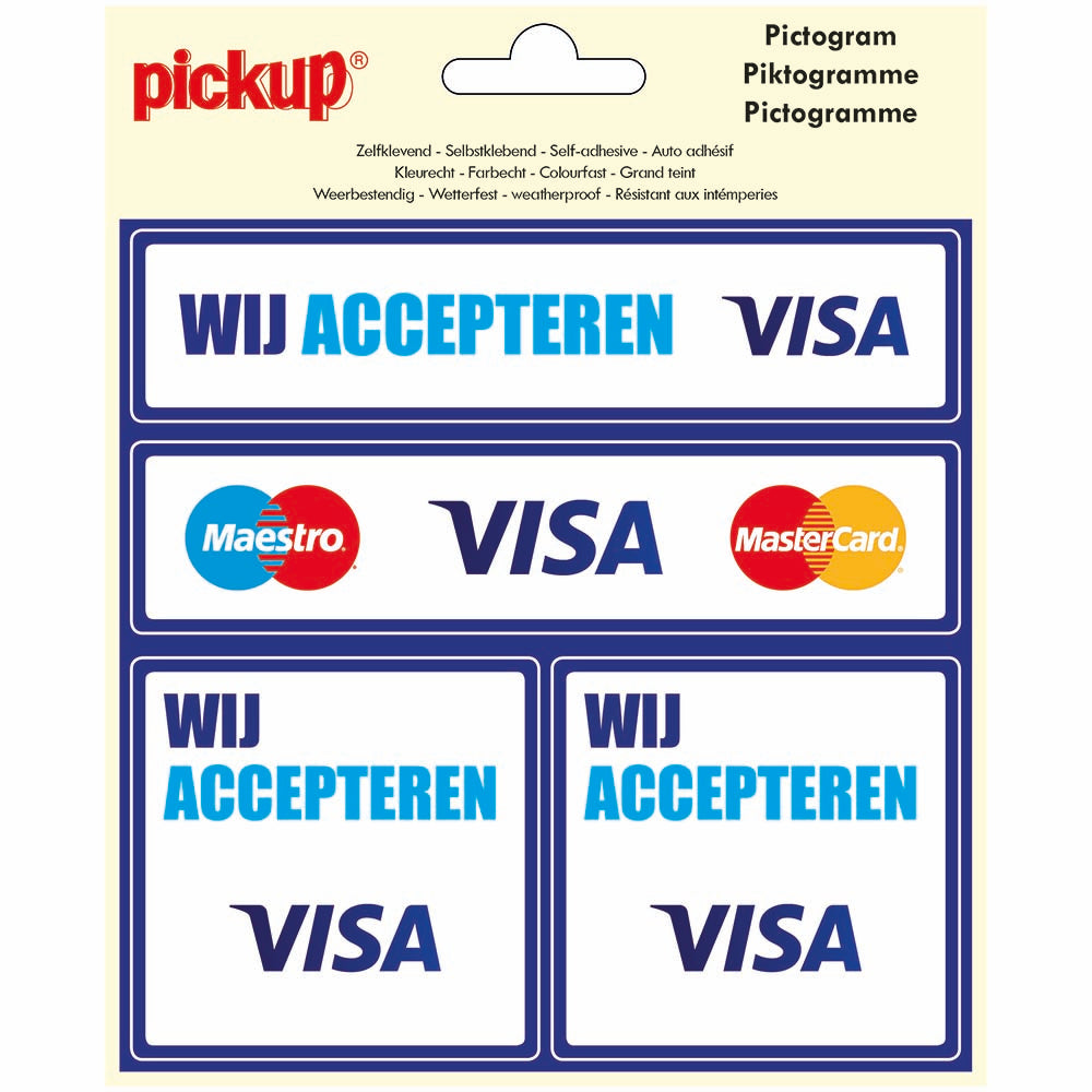 Pictogram 150x150 mm 4 op 1 - Wij accepteren Visa - P306-15-4 - EAN 8711234127792 - zelfklevende vinyl sticker 