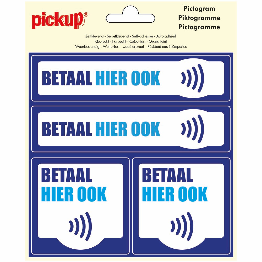 Pictogram 150x150 mm 4 op 1 - Betaal hier ook contactloos - P307-15-4 - EAN 8711234127396 - zelfklevende vinyl sticker 