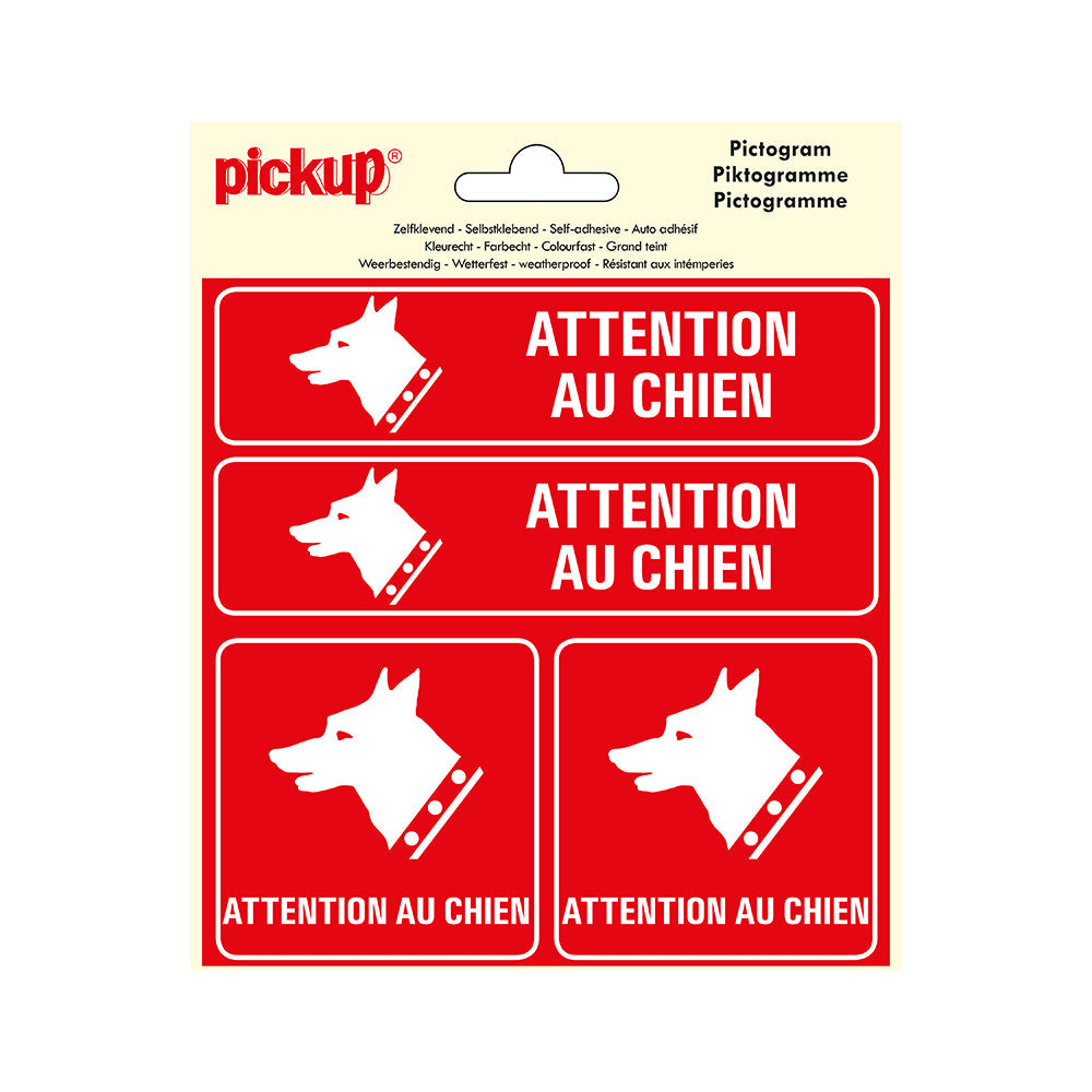 Pictogram 150x150 mm 4 pcs - Attention au chien - P409-15-4 - EAN 8711234376596 - zelfklevende vinyl sticker 