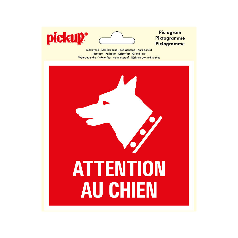 Pictogram 150x150 mm - Attention au chien - P409-15 - EAN 8711234376442 - zelfklevende vinyl sticker 