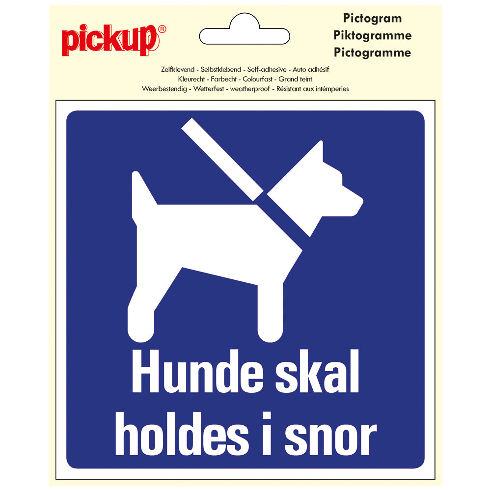 Pictogram 150x150 mm - HUNDE SKAL HOLDES I SNOR - P415-15 - EAN 8711234376695 - zelfklevende vinyl sticker 