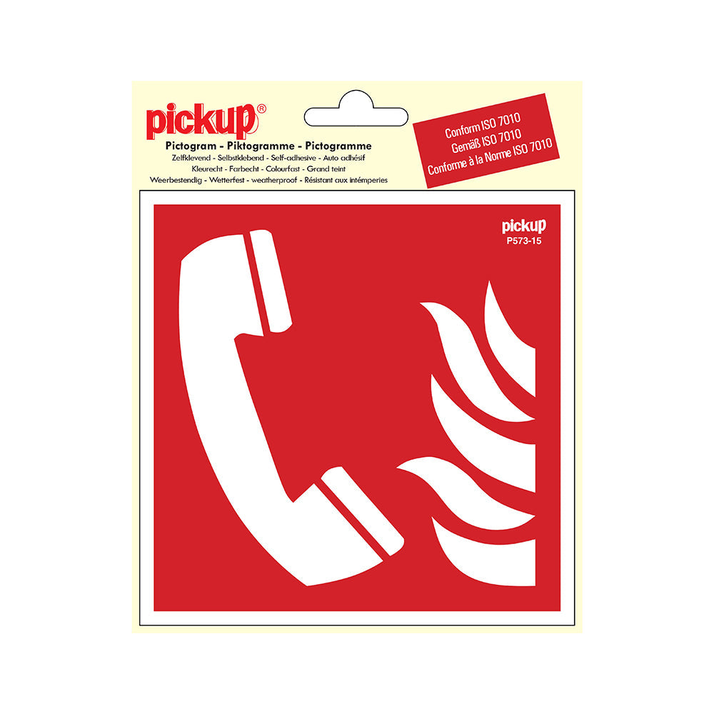 Pictogram 150x150 mm - Telefoon voor brandalarm - P573-15 - EAN 8711234376237 - zelfklevende vinyl sticker 