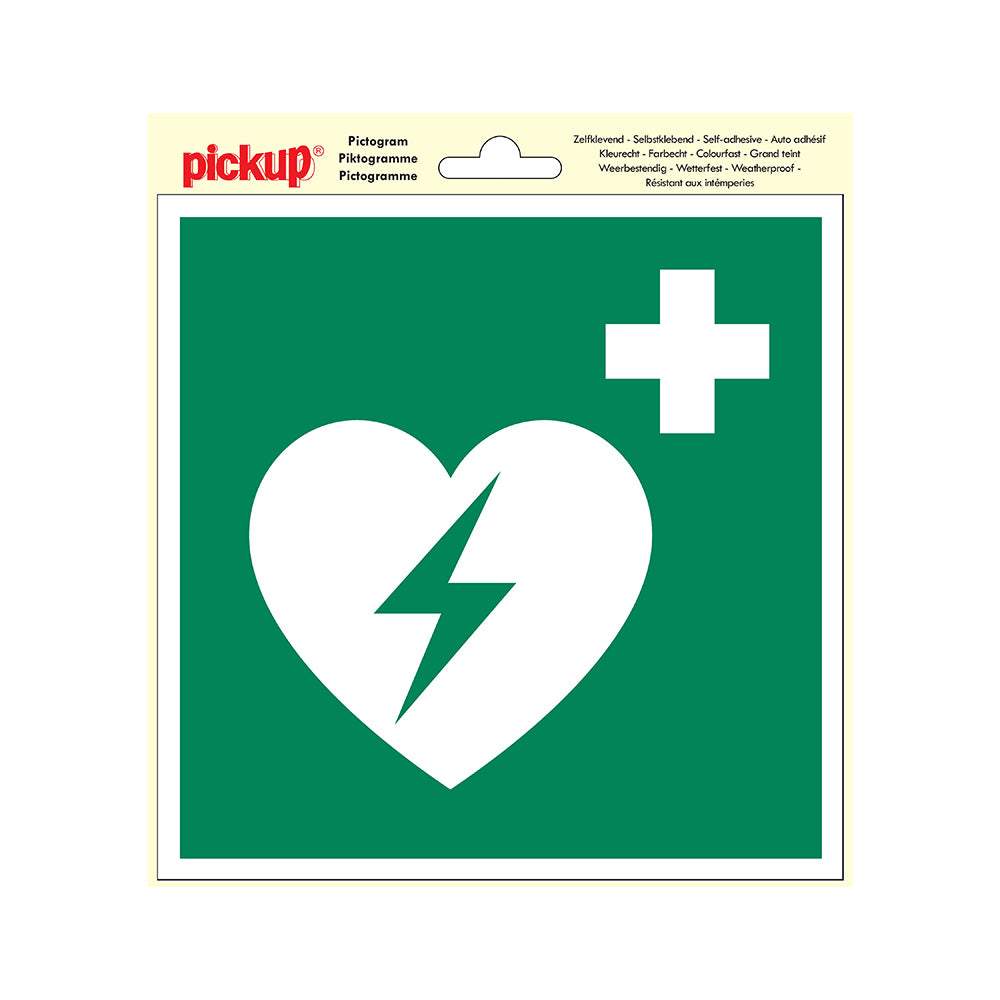 Pictogram 200x200 mm - AED Defibrillator - P603-20 - EAN 8711234039170 - zelfklevende vinyl sticker 