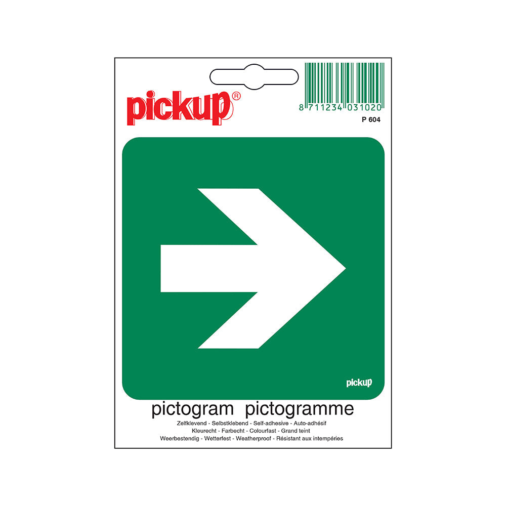 Pictogram 100x100 mm - Vluchtweg recht - P604 - EAN 8711234031020 - zelfklevende vinyl sticker 