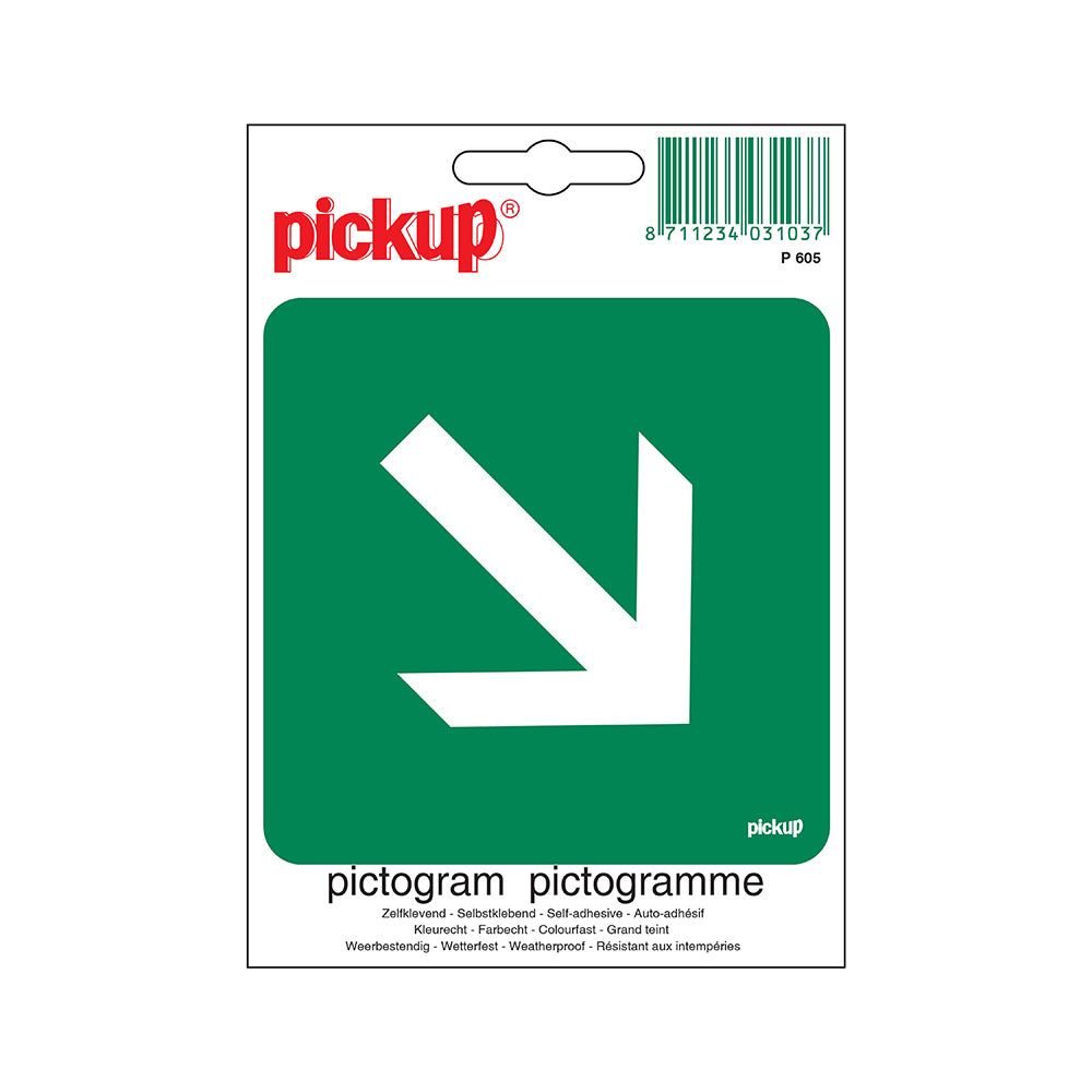 Pictogram 100x100 mm - vluchtweg schuin - P605 - EAN 8711234031037 - zelfklevende vinyl sticker 