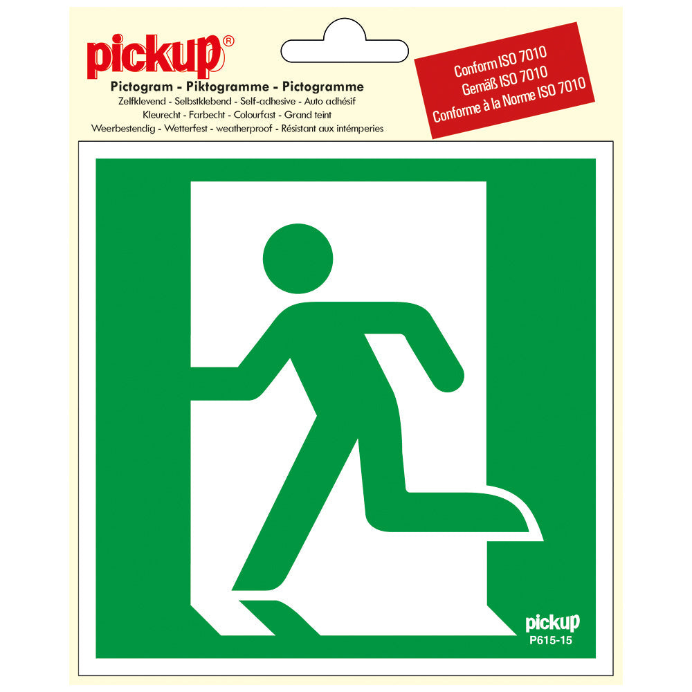 Pictogram 150x150 mm - Nooduitgang links - P615-15 - EAN 8711234338976 - zelfklevende vinyl sticker 