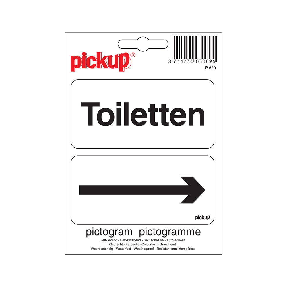 Pictogram 100x100 mm - Toiletten met pijl - wc - P629 - EAN 8711234030894 - zelfklevende vinyl sticker 