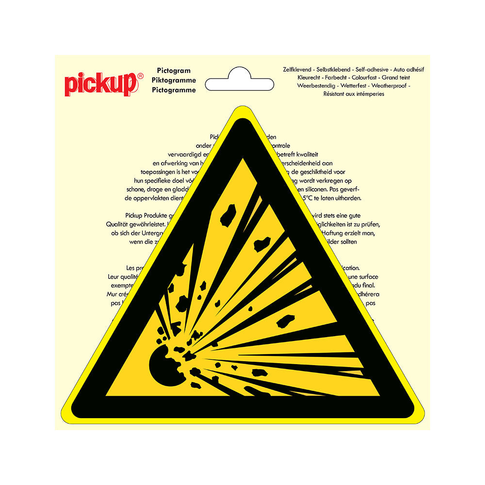 Pictogram driehoek 200 mm - Explosieve stoffen - P702-20 - EAN 8711234039040 - zelfklevende vinyl sticker 