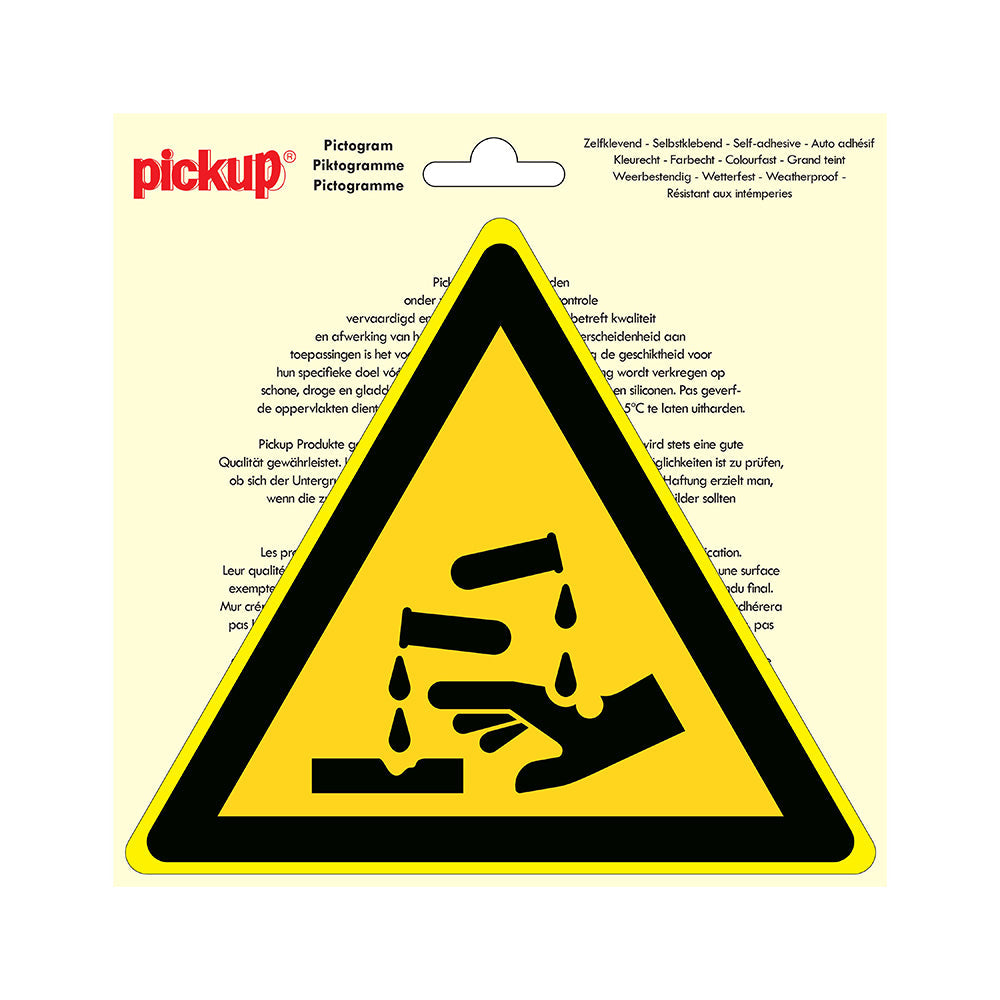 Pictogram driehoek 200 mm - Bijtende stoffen - P703-20 - EAN 8711234039057 - zelfklevende vinyl sticker 