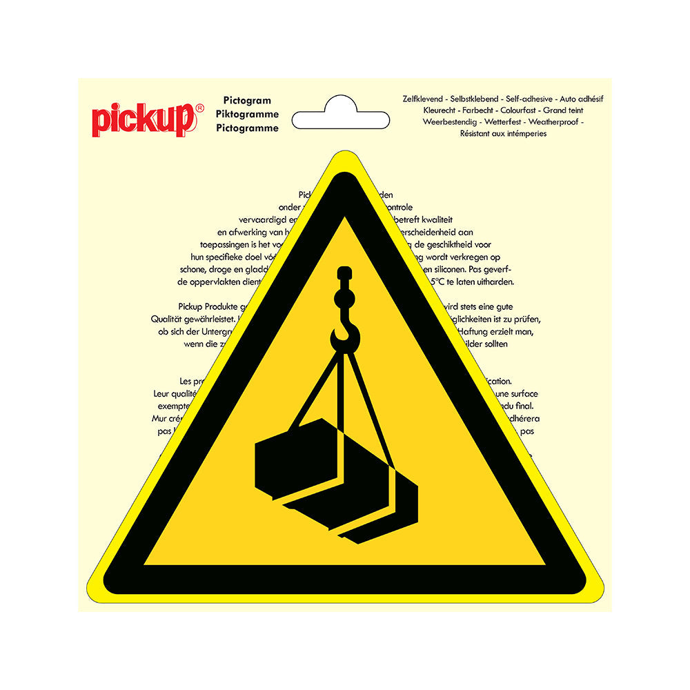 Pictogram driehoek 200 mm - Hangende lasten - P709-20 - EAN 8711234039200 - zelfklevende vinyl sticker 