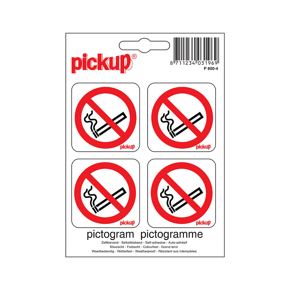 Pictogram 47x47 mm 4 stuks - Verboden te roken - P800-4 - EAN 8711234031969 - zelfklevende vinyl sticker 