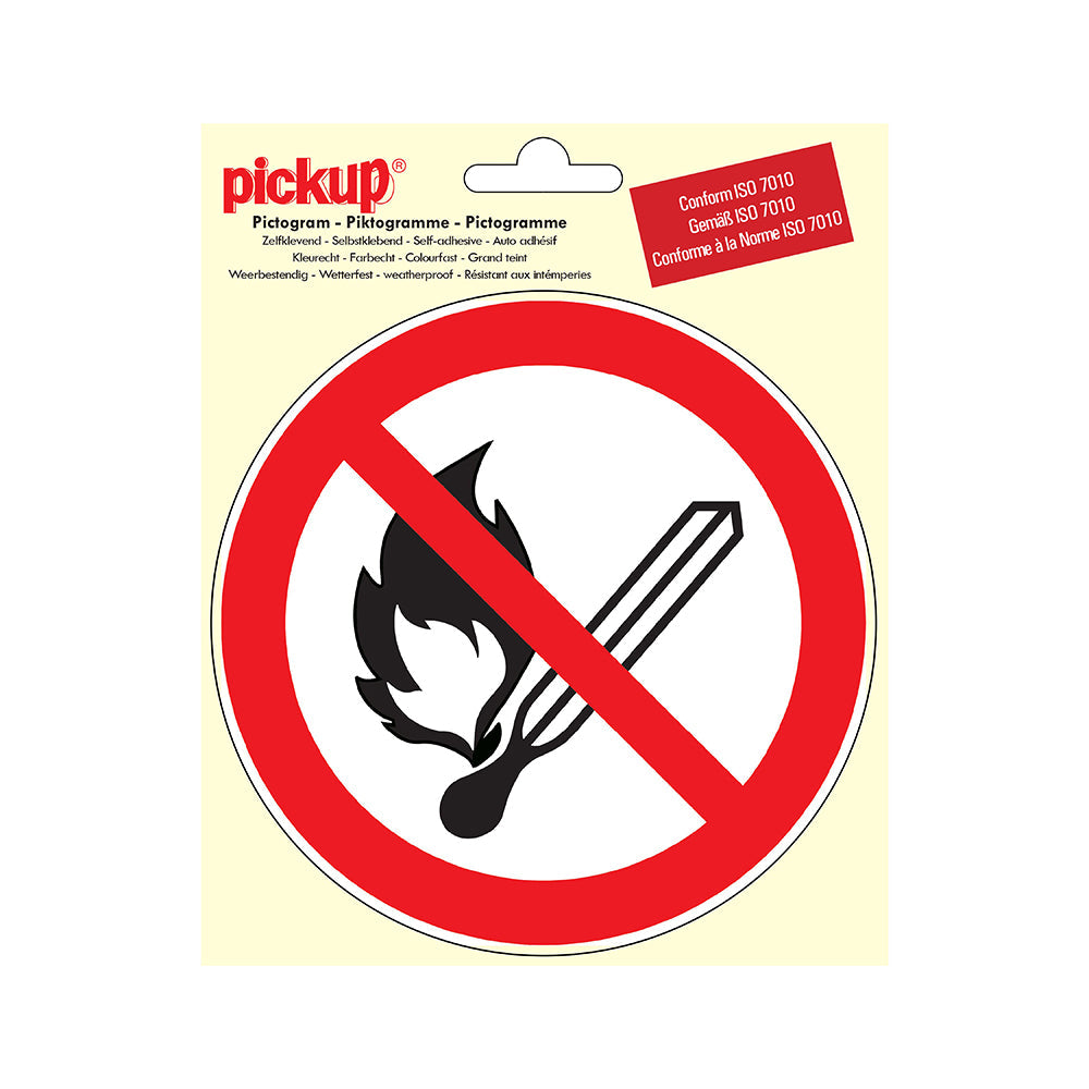 Pictogram rond 150 mm - Vuur open vlam verboden - P801-15 - EAN 8711234039071 - zelfklevende vinyl sticker 