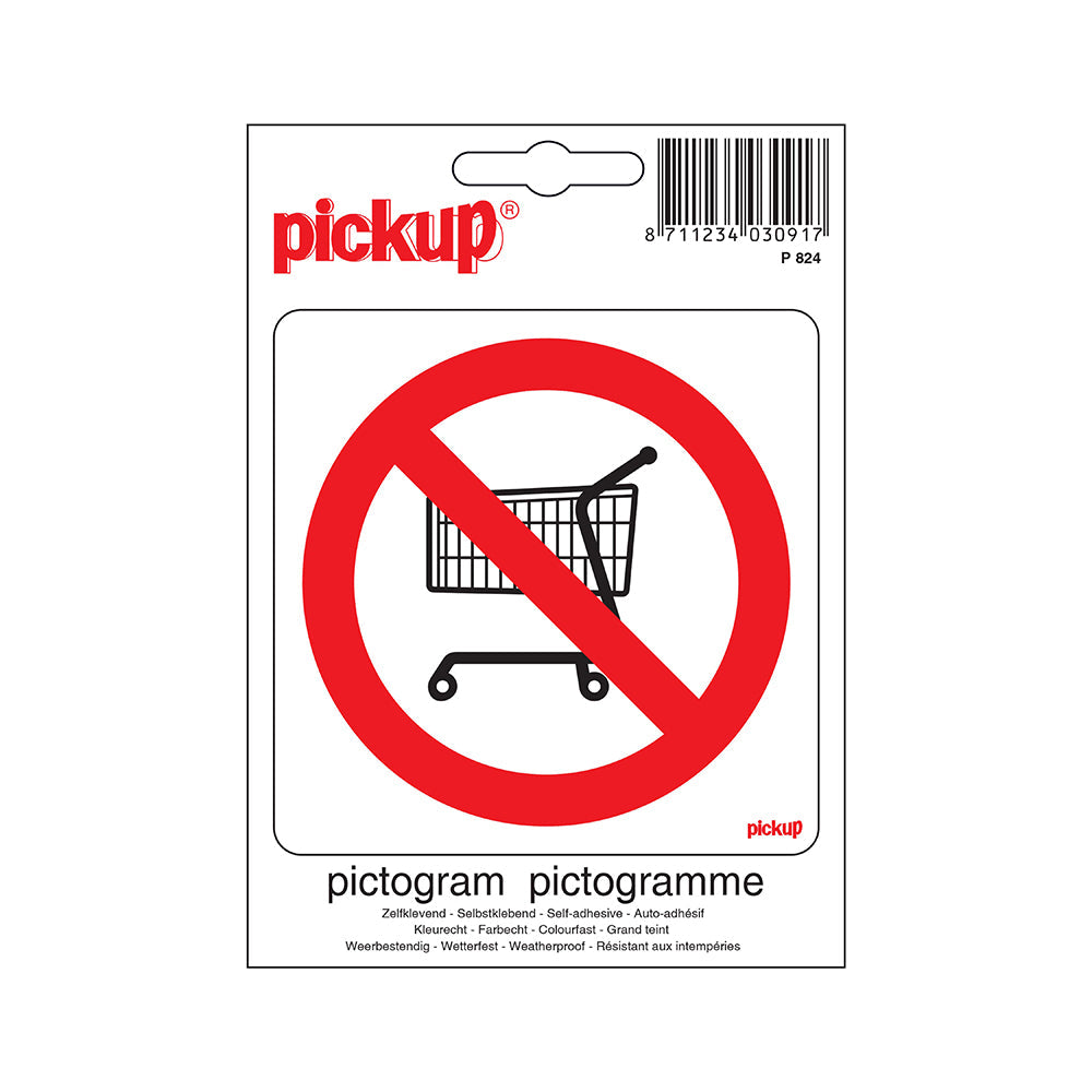 Pictogram 100x100 mm - Verboden voor winkelwagens - P824 - EAN 8711234030917 - zelfklevende vinyl sticker 