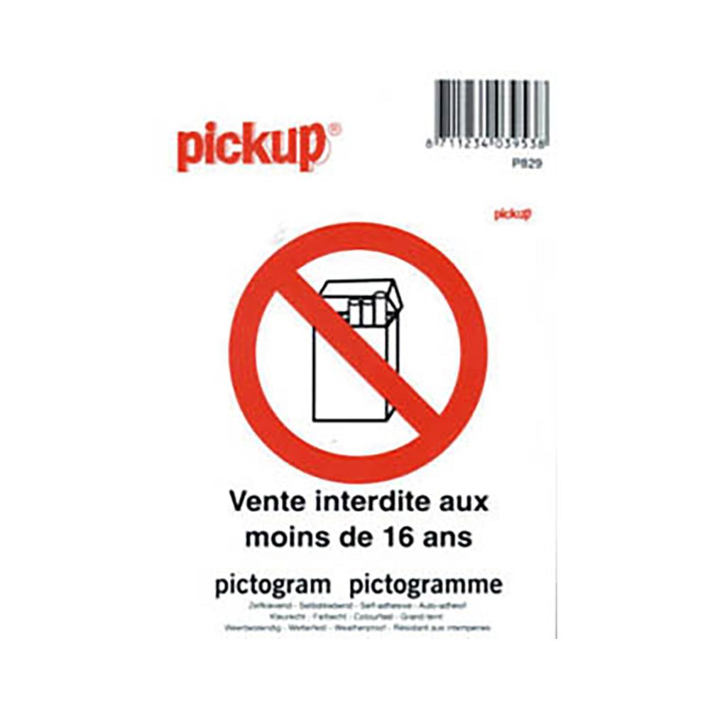 Pictogram 100x100 mm - Vente interdite aux moins 16an - P829 - EAN 8711234039538 - zelfklevende vinyl sticker 