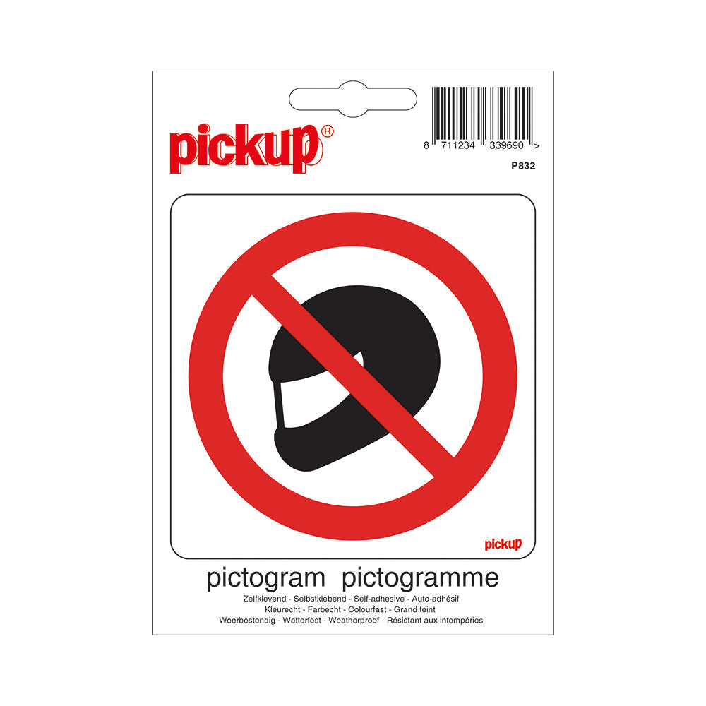 Pictogram 100x100 mm - Helm dragen verboden - P832 - EAN 8711234339690 - zelfklevende vinyl sticker 