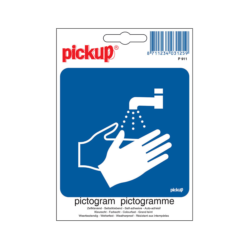 Pictogram 100x100 mm - Handen wassen verplicht - P911 - EAN 8711234031259 - zelfklevende vinyl sticker 