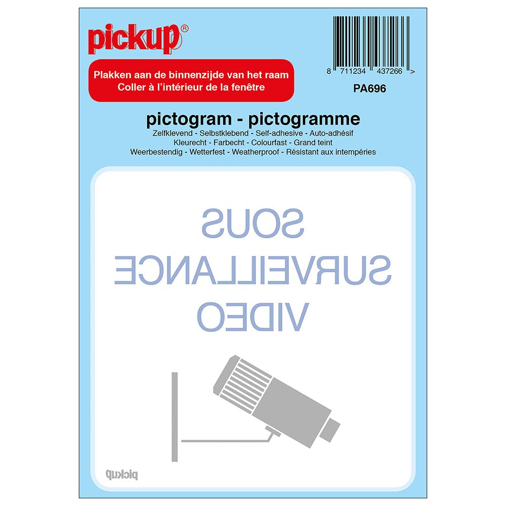 Pictogram achter glas 100x100 mm - Camerabewaking Frans - PA696 - EAN 8711234437266 - zelfklevende vinyl sticker 