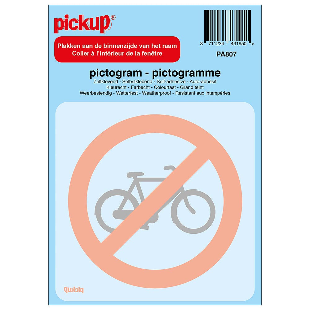 Pictogram achter glas 100x100 mm - Verboden voor rijwielen - PA807 - EAN 8711234431950 - zelfklevende vinyl sticker 