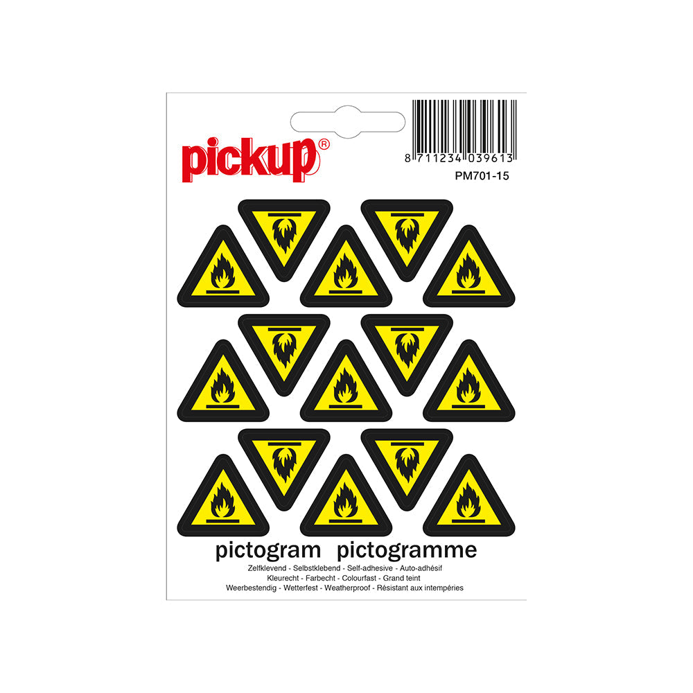 Mini Picto Pictogram 25 mm 15 per vel - Ontvlambare stoffen - PM701-15 - EAN 8711234039613 - zelfklevende vinyl sticker 