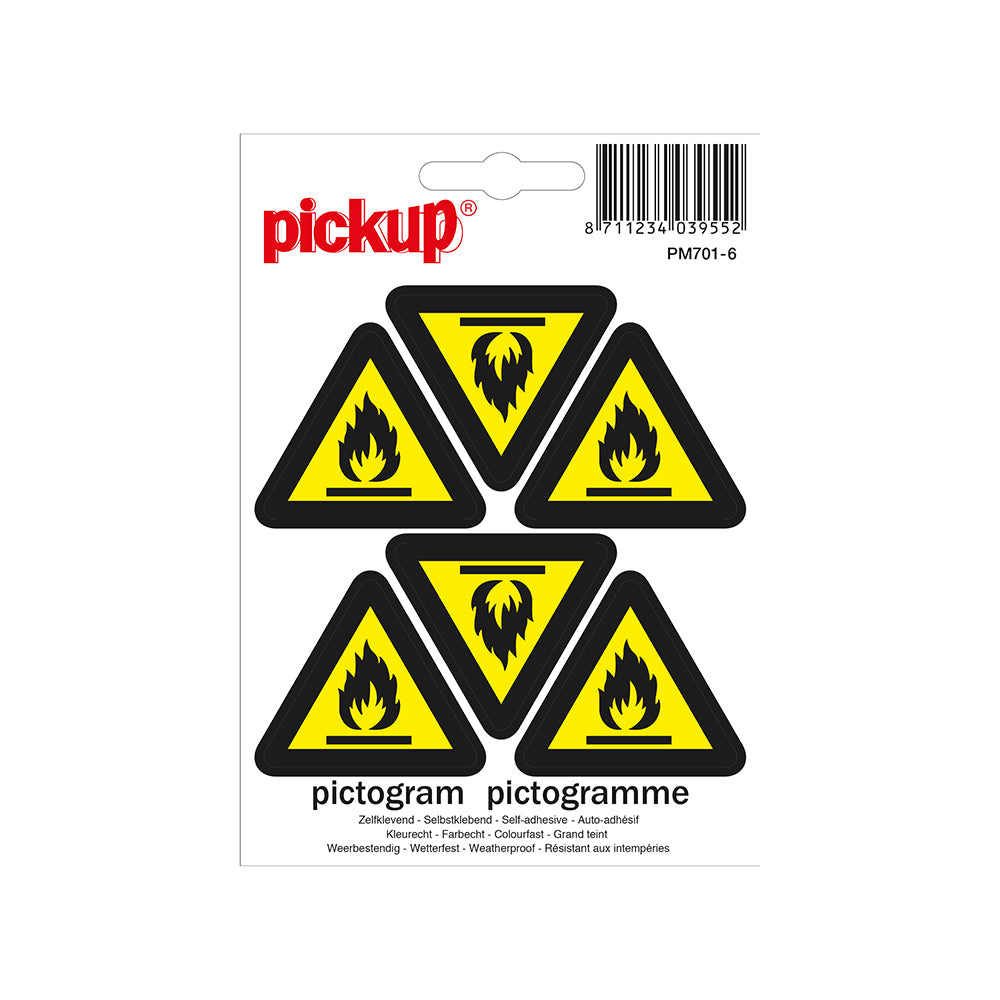 Mini Picto Pictogram 45 mm 6 per vel - Ontvlambare stoffen - PM701-6 - EAN 8711234039552 - zelfklevende vinyl sticker 