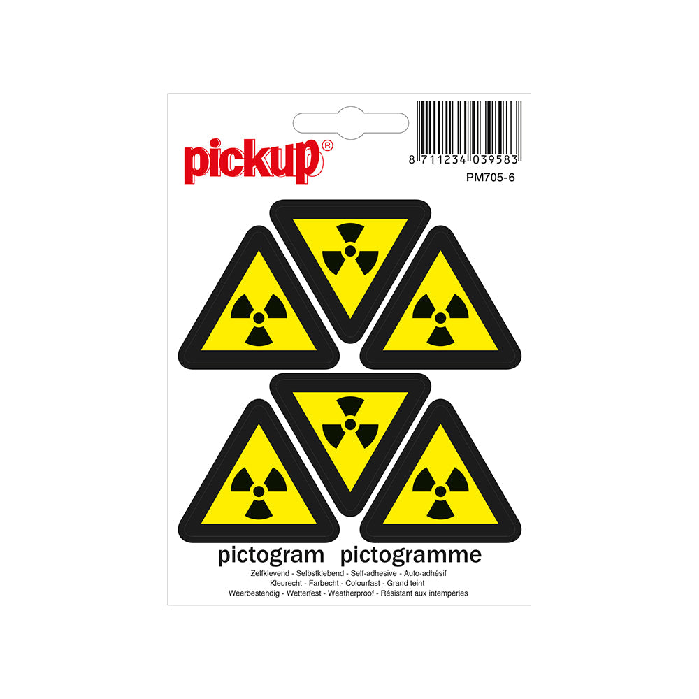 Mini Picto Pictogram 45 mm 6 per vel - Radioactieve stoffen - PM705-6 - EAN 8711234039583 - zelfklevende vinyl sticker 