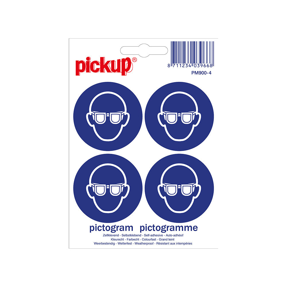 Mini Picto Pictogram 47x47 mm 4 per vel - Oogbescherming dragen - PM900-4 - EAN 8711234039668 - zelfklevende vinyl sticker 