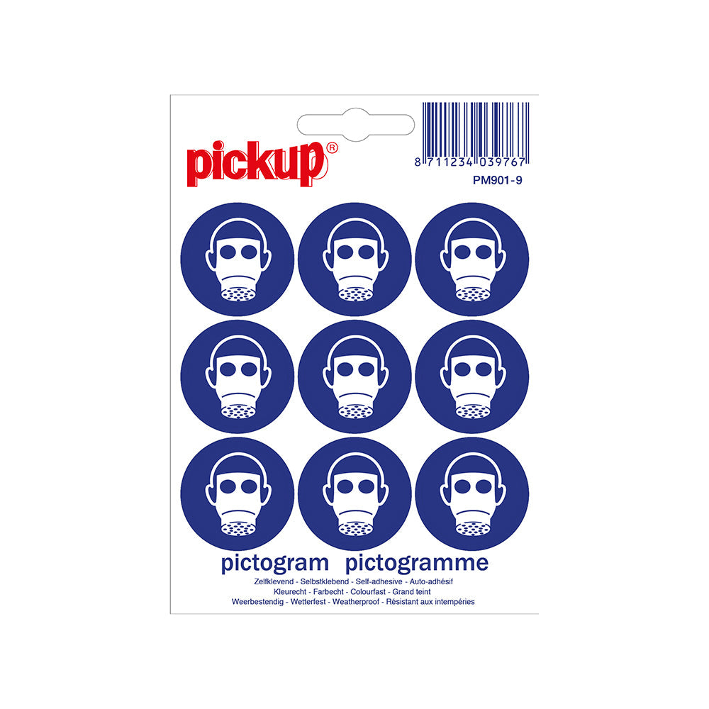 Mini Picto Pictogram 30 mm 9 per vel - Ademhalingsbescherming - PM901-9 - EAN 8711234039767 - zelfklevende vinyl sticker 