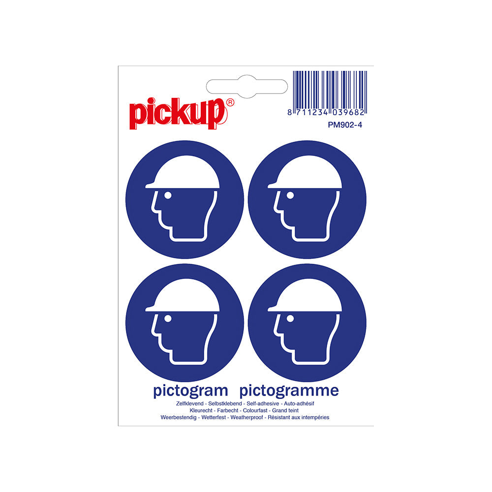 Mini Picto Pictogram 47x47 mm 4 per vel - Veiligheidshelm dragen - PM902-4 - EAN 8711234039682 - zelfklevende vinyl sticker 