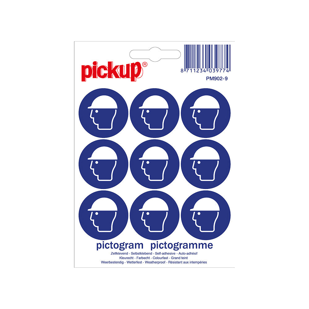 Mini Picto Pictogram 30 mm 9 per vel - Veiligheidshelm dragen - PM902-9 - EAN 8711234039774 - zelfklevende vinyl sticker 