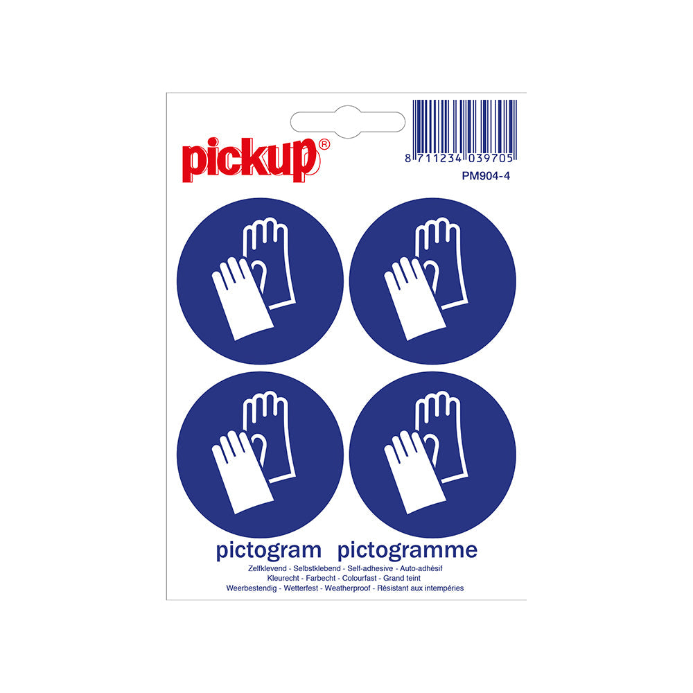 Mini Picto Pictogram 47x47 mm 4 per vel - Veiligheidshandschoenen dragen - PM904-4 - EAN 8711234039705 - zelfklevende vinyl sticker 
